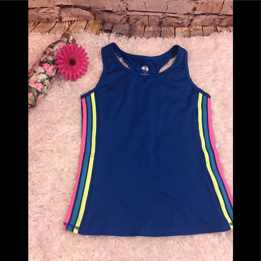 YoShion Yoga Top Blue 🌈 Striped Shirt Medium